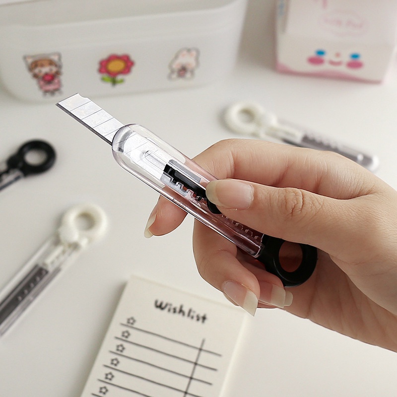 

COD-Pisau utilitas transparan Cutter Mini Box Opener Portable Cute Retractable Demolition Utility Knife