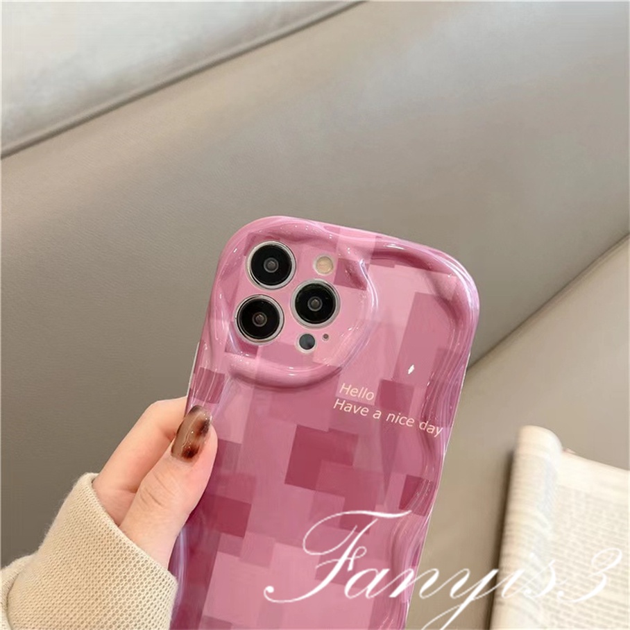 Compatible For IPhone 14 13 12 11 Pro Max X XR Xs Max 8 7 6s Plus SE 2020 Kompatibel Untuk Rose Pink Check Gelombang Casing Ponsel TPU Silicon Lembut Cover Pelindung