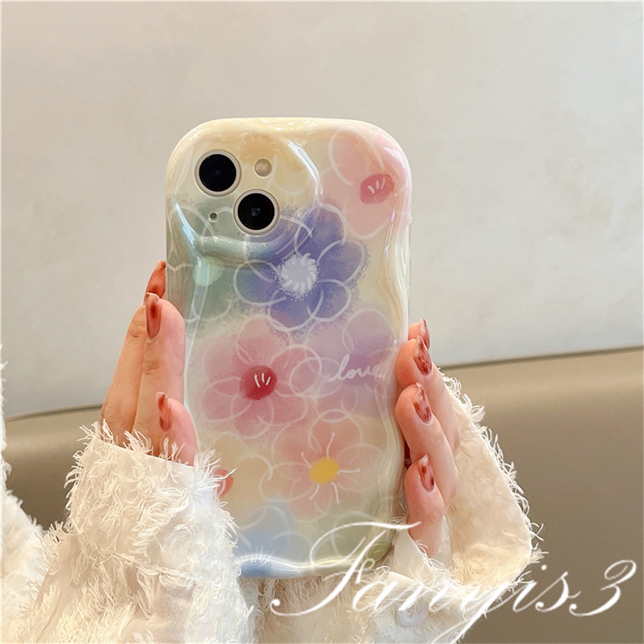 Compatible For IPhone 14 13 12 11 Pro Max X XR Xs Max 8 7 6s Plus SE 2020 Kompatibel Untuk Halo Berwarna Bunga Gelombang Telepon Case TPU Silicon Lembut Cover Pelindung