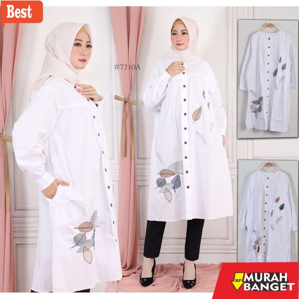 Tunik jumbo terbaru untuk wanita- Tunik Putih Jumbo Ld 130 Cm Model Bordir Kekinian