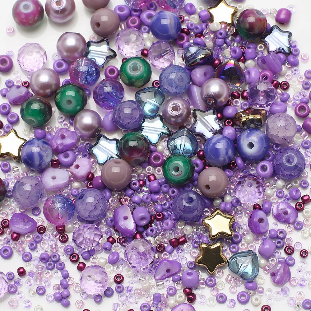 40g Multi Ukuran Bentuk Campur Warna-Warni Longgar Manik-Manik Bintang Hati Pesona Tidak Teratur Ornamen Kaca Segi Manik-Manik Bulat Bening Untuk Gelang Kalung Membuat DIY Perhiasan Aksesoris