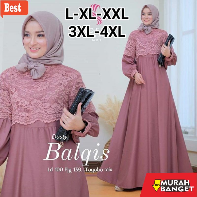 Tren baju lebaran wanita 2023- gamis jumbo brukat ukuran L XL XXL XXXL 4XL ld 140 Balqis/gamis murah