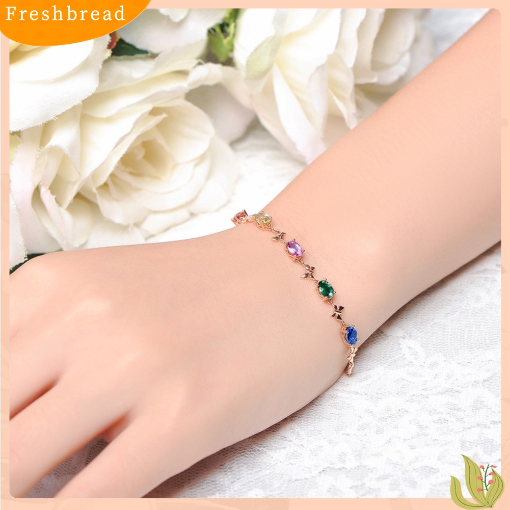 &lt; Freshbread &gt; Elegan Multicolor Oval Berlian Imitasi Kupu-Kupu Wanita Gelang Pesta Perhiasan Hadiah