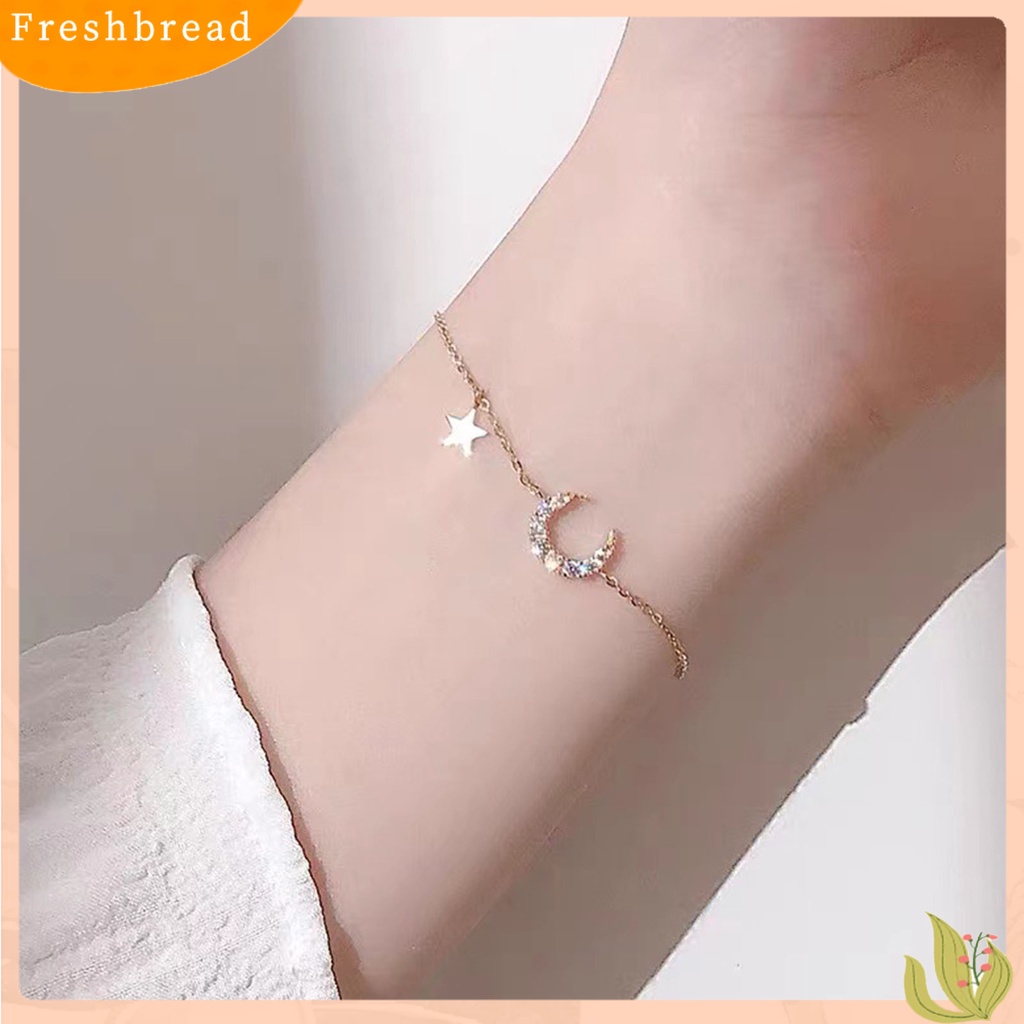 &lt; Freshbread &gt; Wanita Gelang Adjustable All-match Cinta Berlian Imitasi Bulan Liontin Lady Bangle Sekolah