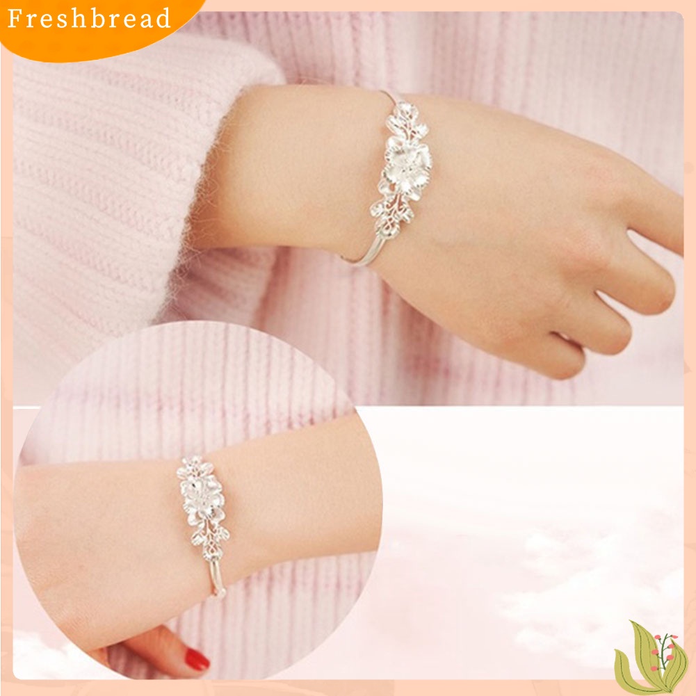 &lt; Freshbread &gt; Fashion Bunga Adjustable Cuff Bangle Woman Perak Disepuh Gelang Tangan Perhiasan