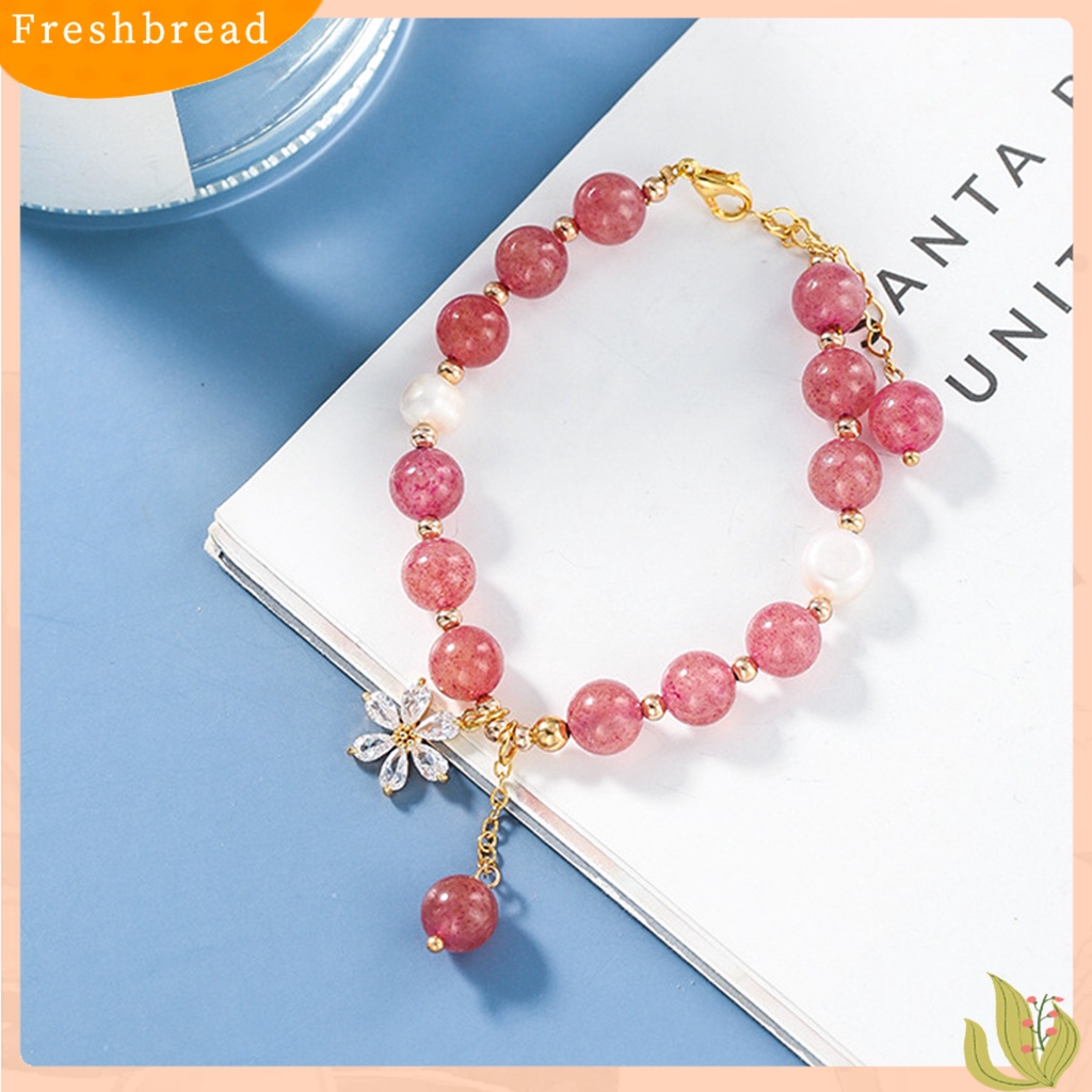 &lt; Freshbread &gt; Wanita Gelang Manik-Manik Manis Mutiara Imitasi Bunga Cubic Zirconia Hadiah Hias Pink Faux Kristal Manik-Manik Bangle Perhiasan Aksesori Busana