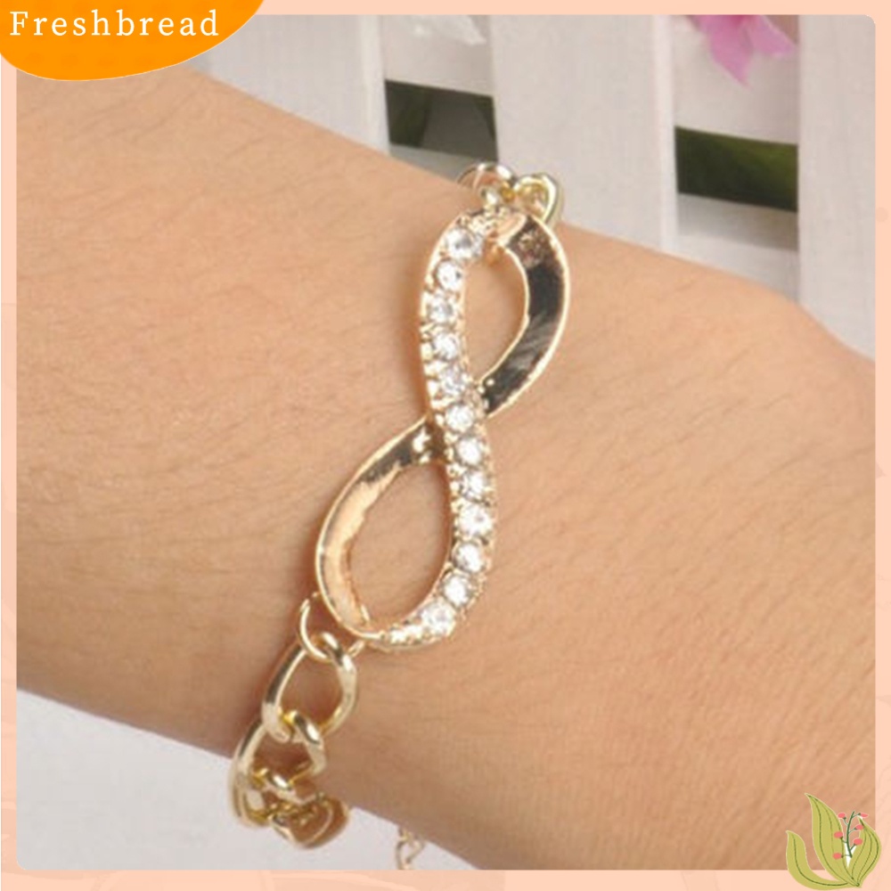 &lt; Freshbread &gt; Perhiasan Gelang Berlian Imitasi Kristal Rantai Emas Infinity Wanita Hadir