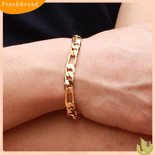 &lt; Freshbread &gt; Mewah Pria Emas 18K Berlapis 7mm Lebar Datar Rantai Gelang Perhiasan Hadiah