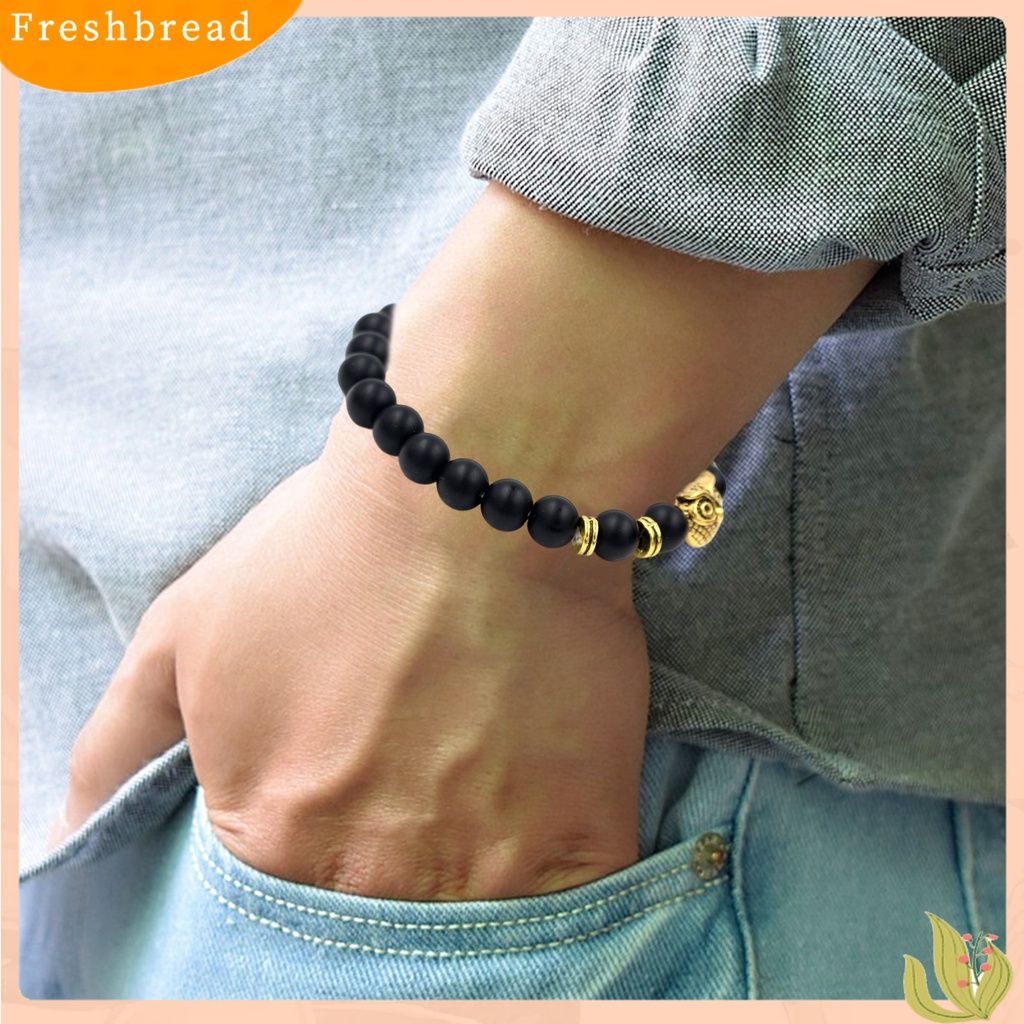 &lt; Freshbread &gt; Gelang Manik-Manik Geometris Manik-Manik Burung Hantu Pesona Adjustable Tali Elastis Penghilang Stres Hadiah Alami Faux Volcanic Stone Energy Bangle Wanita Pria Perhiasan Pakaian Sehari-Hari