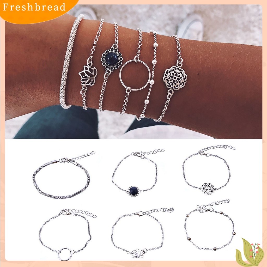 &lt; Freshbread &gt; 6Pcs/Set Wanita Gelang Set Bentuk Bunga Hollow Out Perhiasan Multi Bentuk Tangan Rantai Set Untuk Hadiah