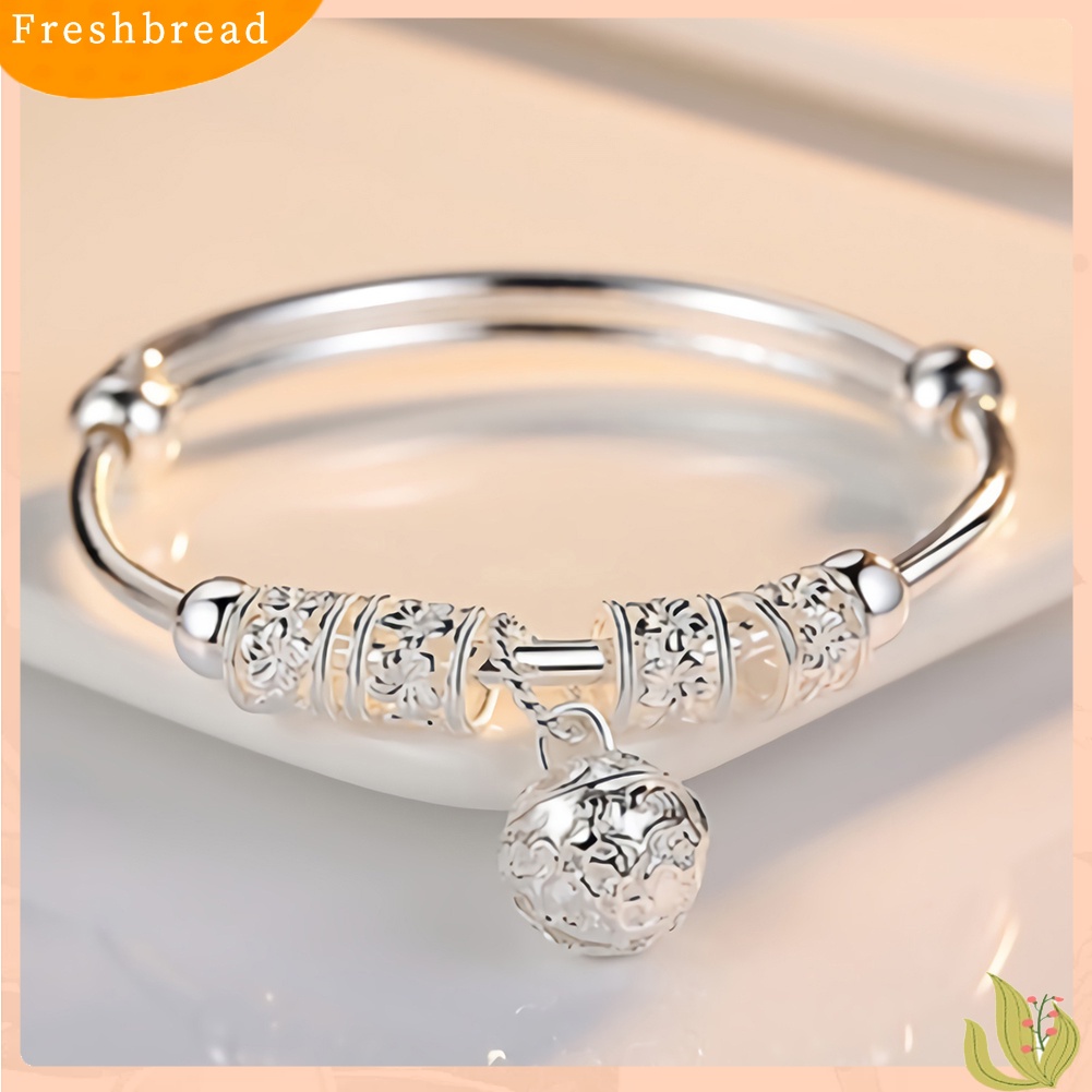 &lt; Freshbread &gt; Wanita Manik-Manik Bell Pesona Perak Disepuh Adjustable Gelang Bangle Perhiasan Hadiah