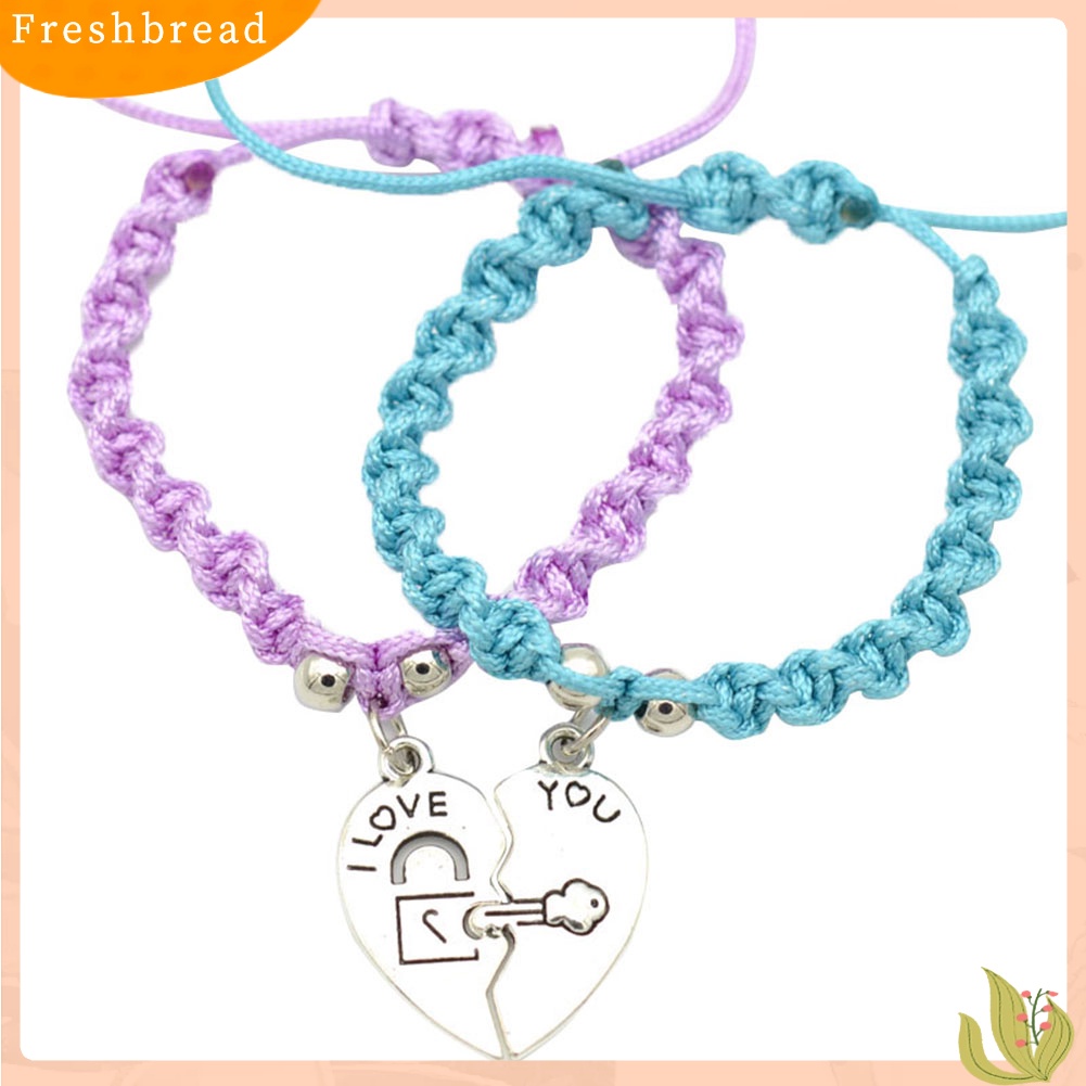 &lt; Freshbread &gt; 2Pcs Unisex Pecinta Ibu Putri Split Hati Liontin Braided Bracelets Love Gift