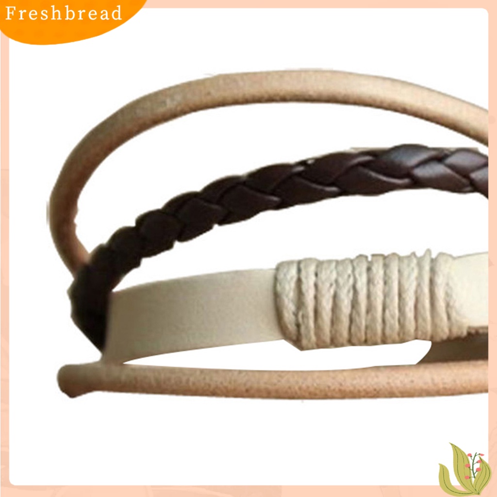 &lt; Freshbread &gt; Gelang Simple Adjustable Unisex Multi-layer Braided Faux Leather Bangle Untuk Belanja