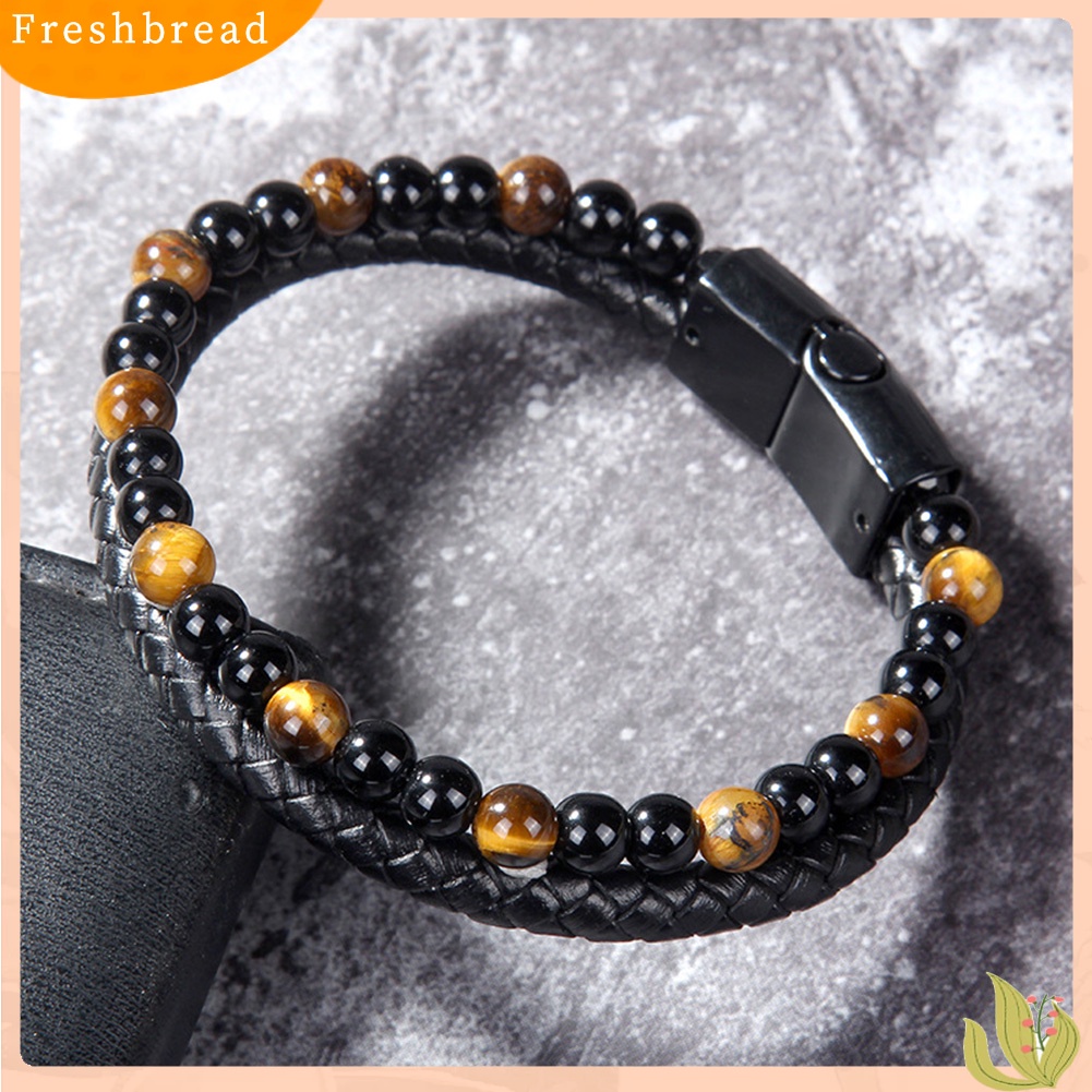 &lt; Freshbread &gt; Fashion Pria Manik-Manik Batu Alam ic Gesper Gelang Bangle Perhiasan Hadiah