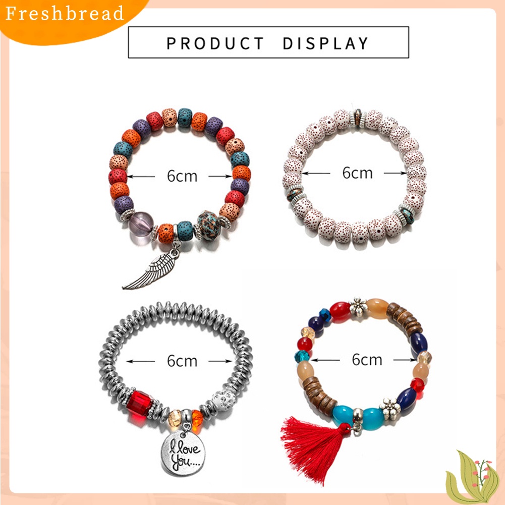 &lt; Freshbread &gt; 4Pcs/Set Gaya Bohemian Huruf Jumbai Bunga Manik-Manik Liontin Wanita Perhiasan