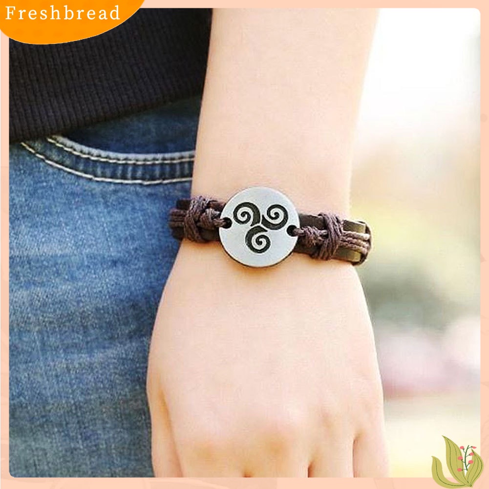 &lt; Freshbread &gt; Vintage Pria Wanita Spiral Triskele Putaran Pesona Dikepang Gelang Kulit Imitasi