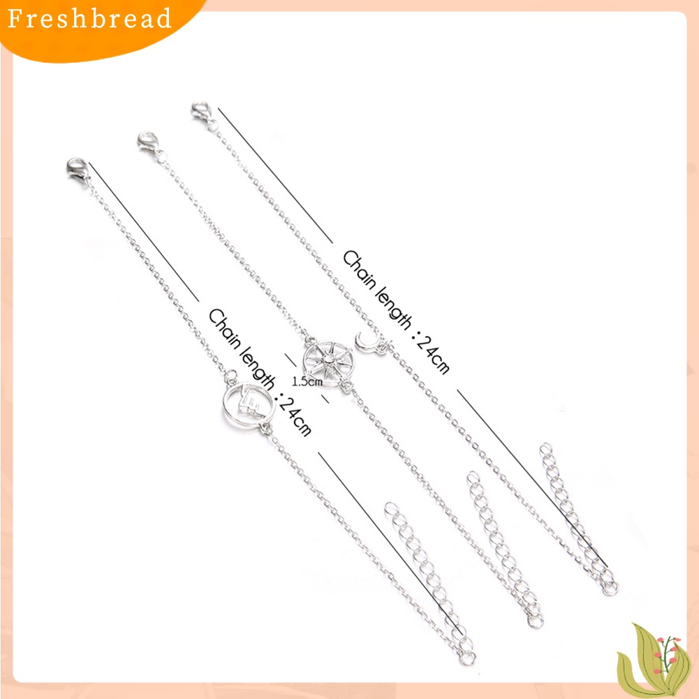 &lt; Freshbread &gt; 3Pcs Boho Multilayer Wanita Berongga Kompas/Gunung/Bulan Pesona Gelang Rantai