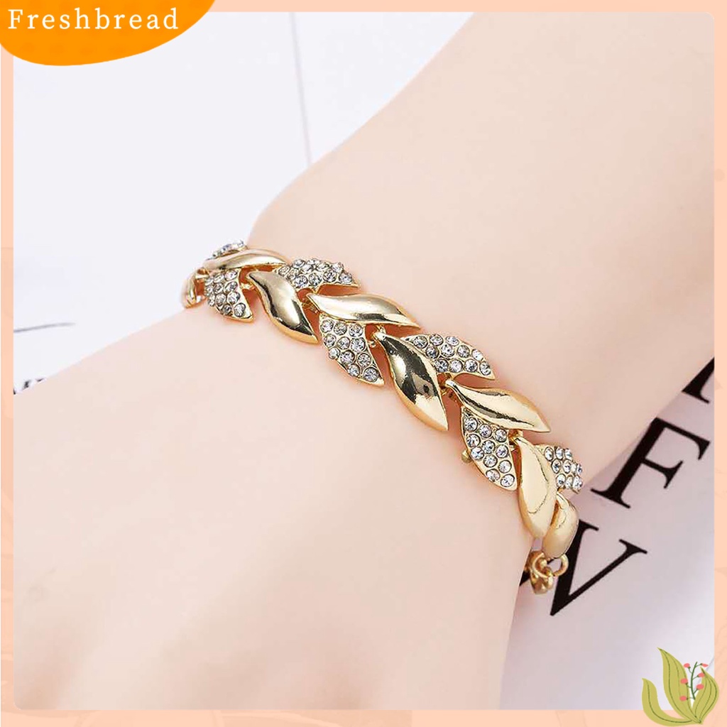 &lt; Freshbread &gt; Gelang Berlian Imitasi Daun Emas Adjustable Bangle Daun Elegan Untuk Wanita