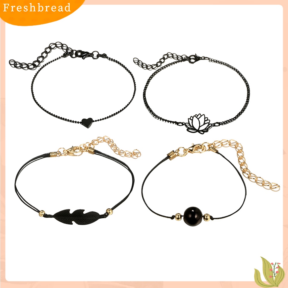 &lt; Freshbread &gt; 4Pcs/Set Wanita Fashion Cinta Hati Berongga Lotus Bulat Bola Daun Gelang Perhiasan