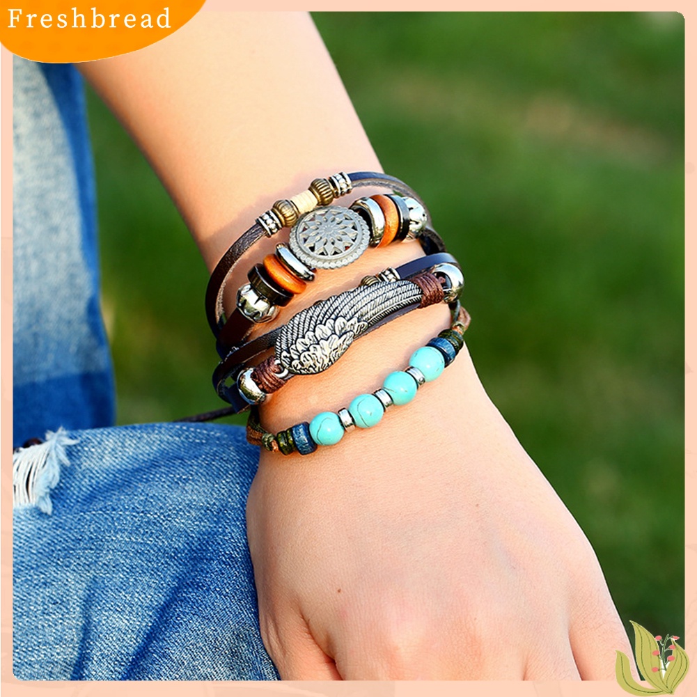 &lt; Freshbread &gt; Gelang Rantai Manik-Manik Bulu Paduan Multi-Layer Gelang Tangan Tenun Etnik Decor