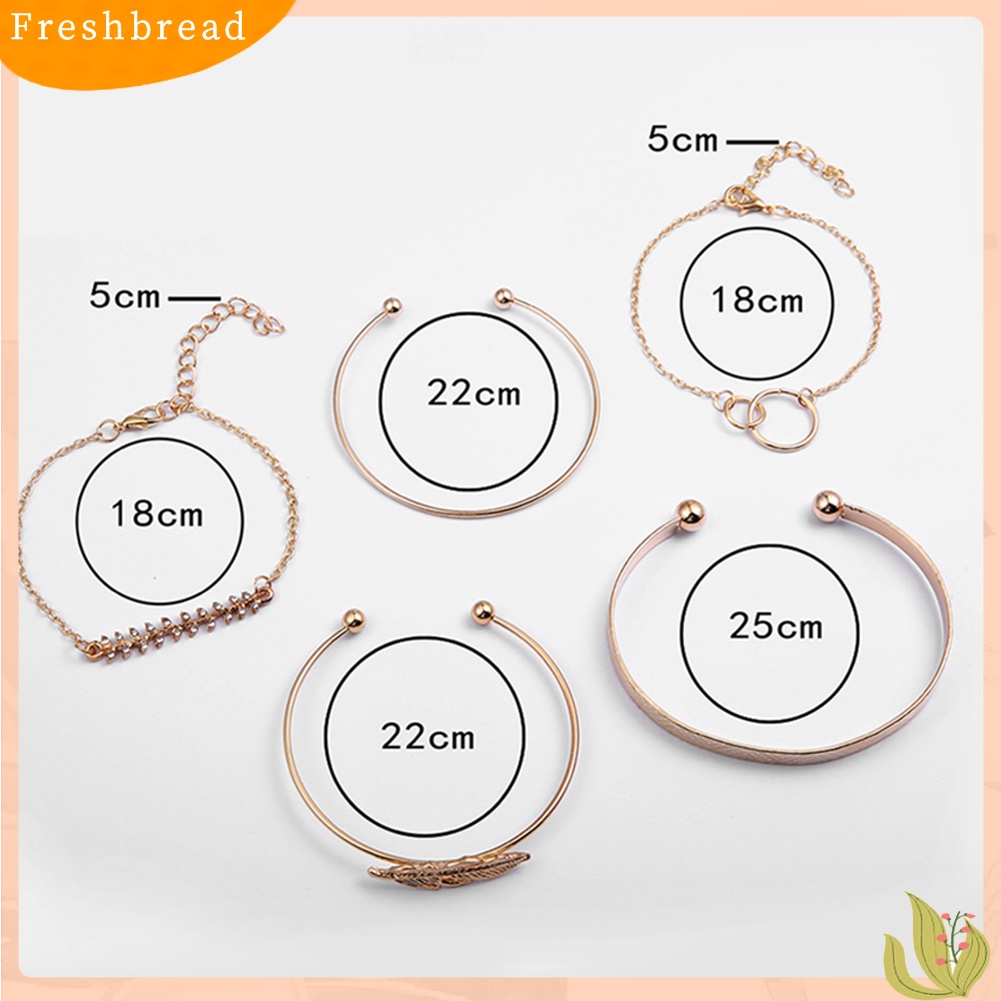 &lt; Freshbread &gt; 5Pcs/Set Wanita Fashion Daun Berlian Imitasi Bertatahkan Gelang Terbuka Gelang Perhiasan