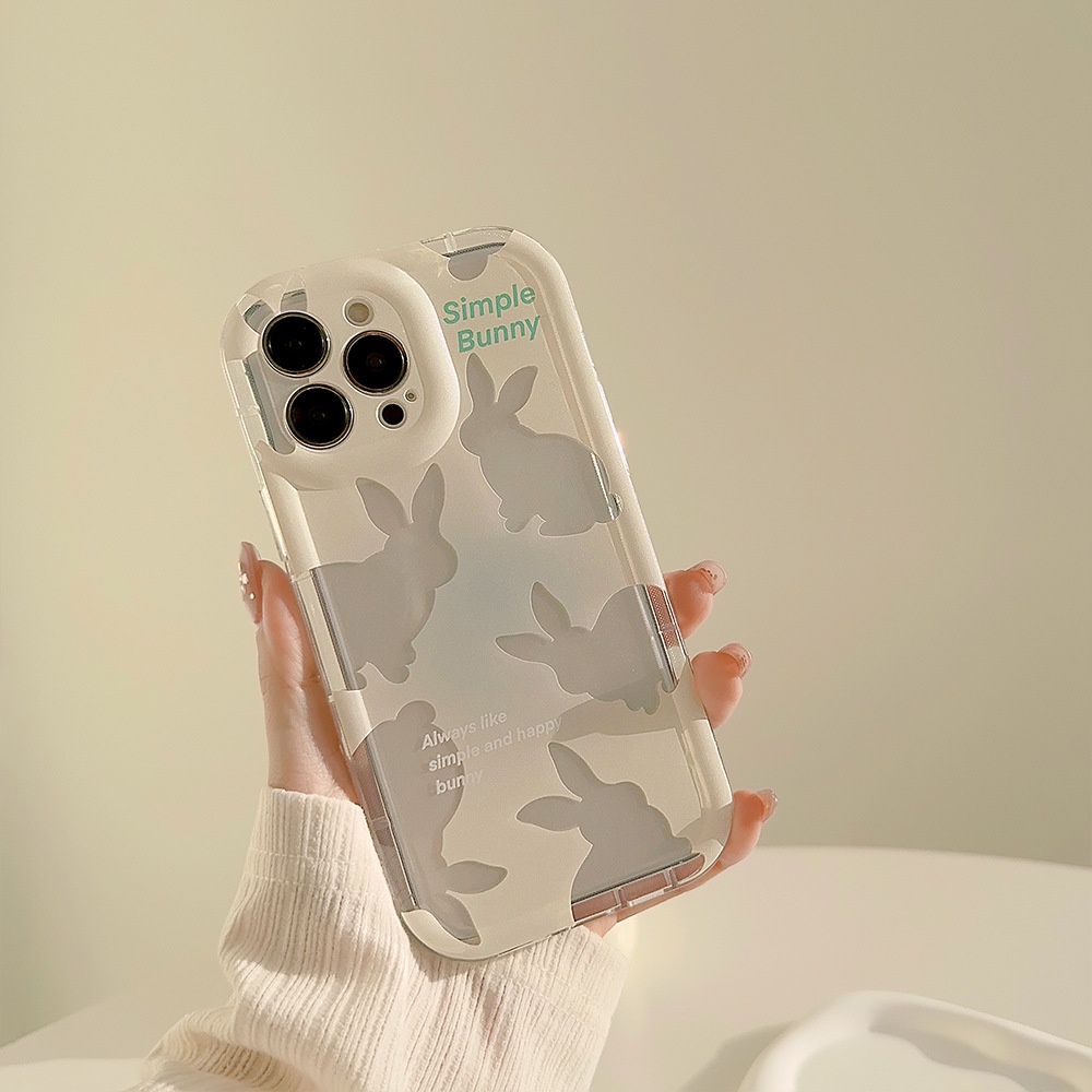 IPHONE Ins Desain Sederhana Bunny Siluet Transparan Casing Ponsel Cover Dengan Film Laser Untuk Iphone11 12 13 14 PLUS PRO MAX