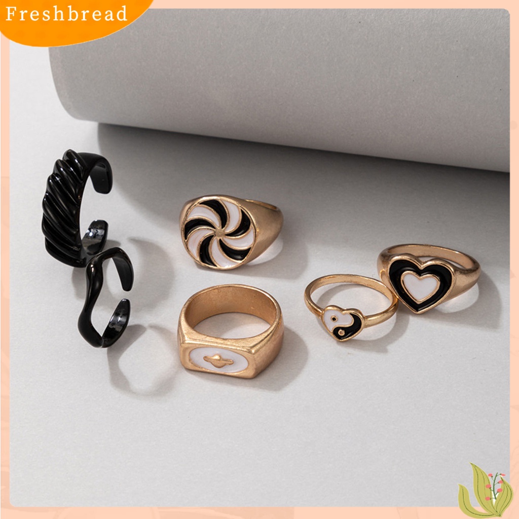 &lt; Freshbread &gt; 6Pcs/Set Lebar Pembuka Dapat Ditumpuk Cincin Unisex Kincir Angin Jantung Tai Chi Jari Cincin Perhiasan Accessaries