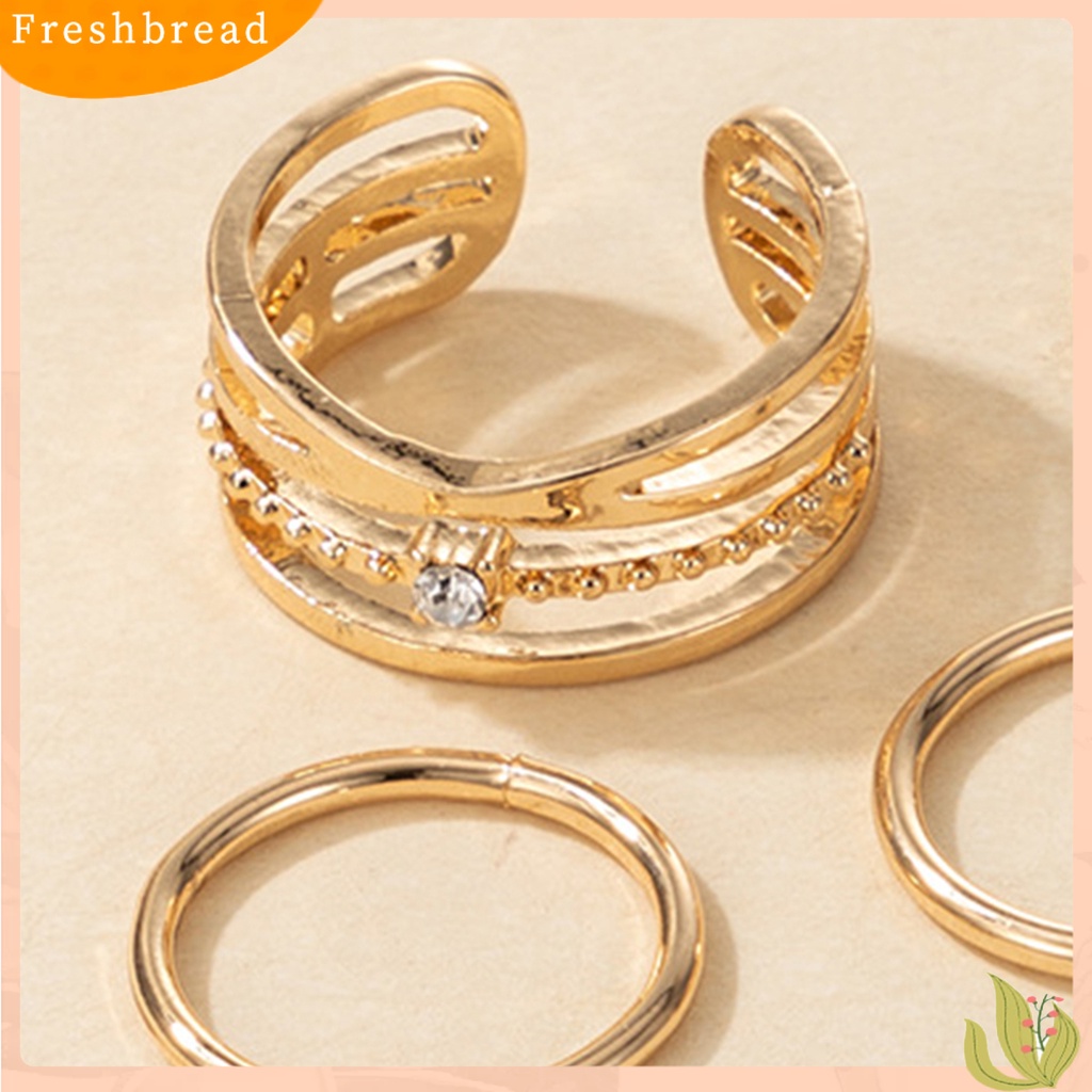 &lt; Freshbread &gt; 5Pcs/Set Cincin Ringan All-matched Warna Emas Shiny Joint Ring Untuk Pernikahan