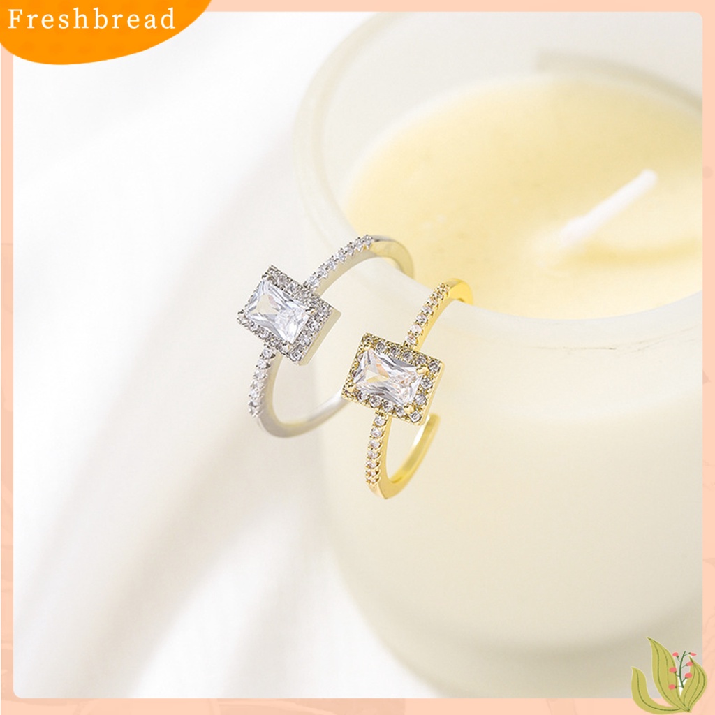 &lt; Freshbread &gt; Wanita Cincin Shiny Mewah Open Mouth Eye-catching Semua Pertandingan Perhiasan Hadiah Bentuk Persegi Berlian Imitasi Bertatahkan Wanita Ladies Finger Ring Untuk Pakaian Sehari-Hari