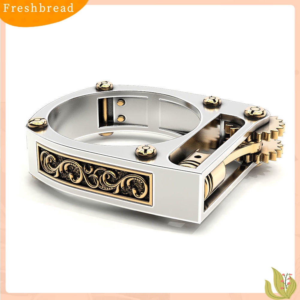 &lt; Freshbread &gt; Punk Pria Wanita Mekanik Gear Geometris Band Jari Cincin Pesta Perhiasan Hadiah