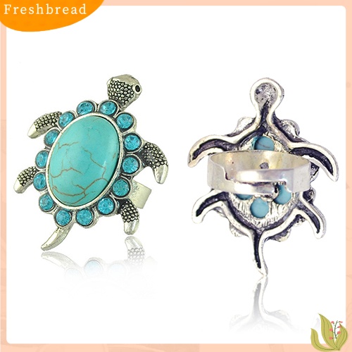 &lt; Freshbread &gt; Fashion Wanita Pirus Pola Kura Biru Berlian Imitasi Bertatahkan Jari Cincin