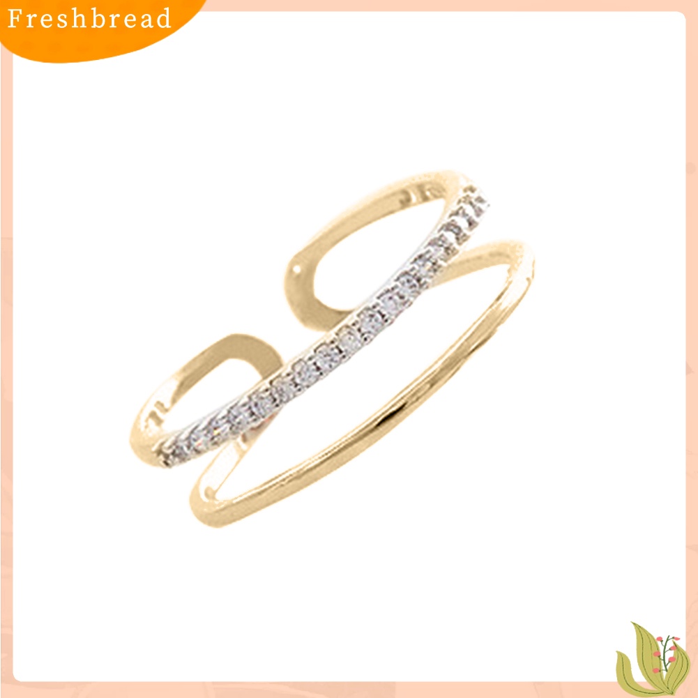 &lt; Freshbread &gt; Fashion Wanita Double Layer Berlian Imitasi Bertatahkan Ujung Terbuka Jari Cincin Perhiasan Dekorasi