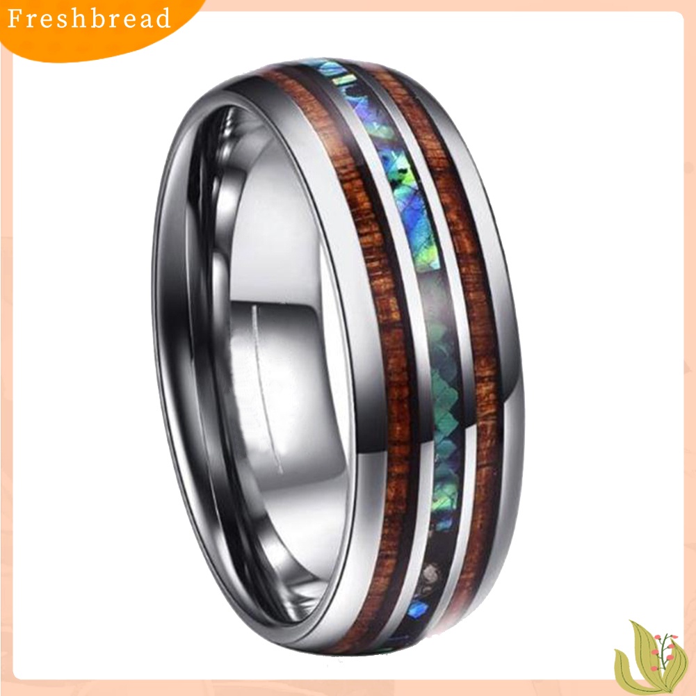 &lt; Freshbread &gt; Unisex Pasangan Pecinta Hadiah Perhiasan Vintage Shell Wood Chip Pattern Ring Band