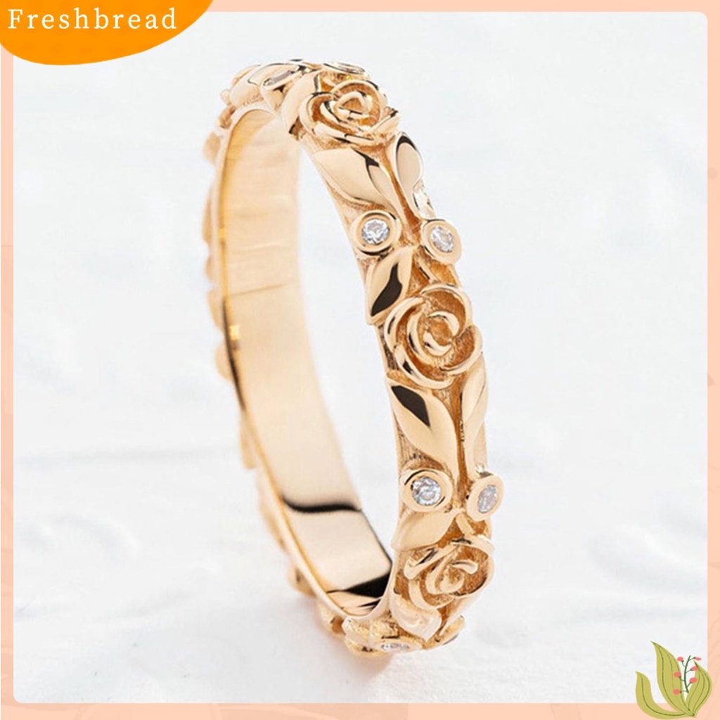 &lt; Freshbread &gt; Wanita Cincin Rose Rhinestones Perhiasan Berkilau Terang Kilau Jari Cincin Untuk Pernikahan