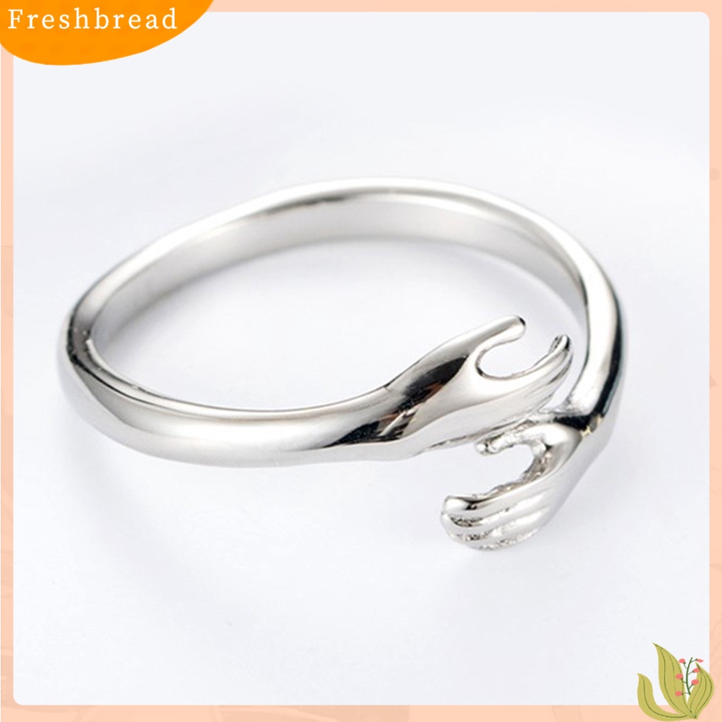 &lt; Freshbread &gt; Cincin Jari Wanita Kreatif Adjustable Hugging Hands Embrace Open Ring Jewelry Untuk Pesta