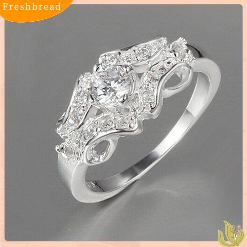 &lt; Freshbread &gt; Fashion Wanita Perak Berlapis Berlian Imitasi Kristal Cincin Pesta Pernikahan US Size 6-9