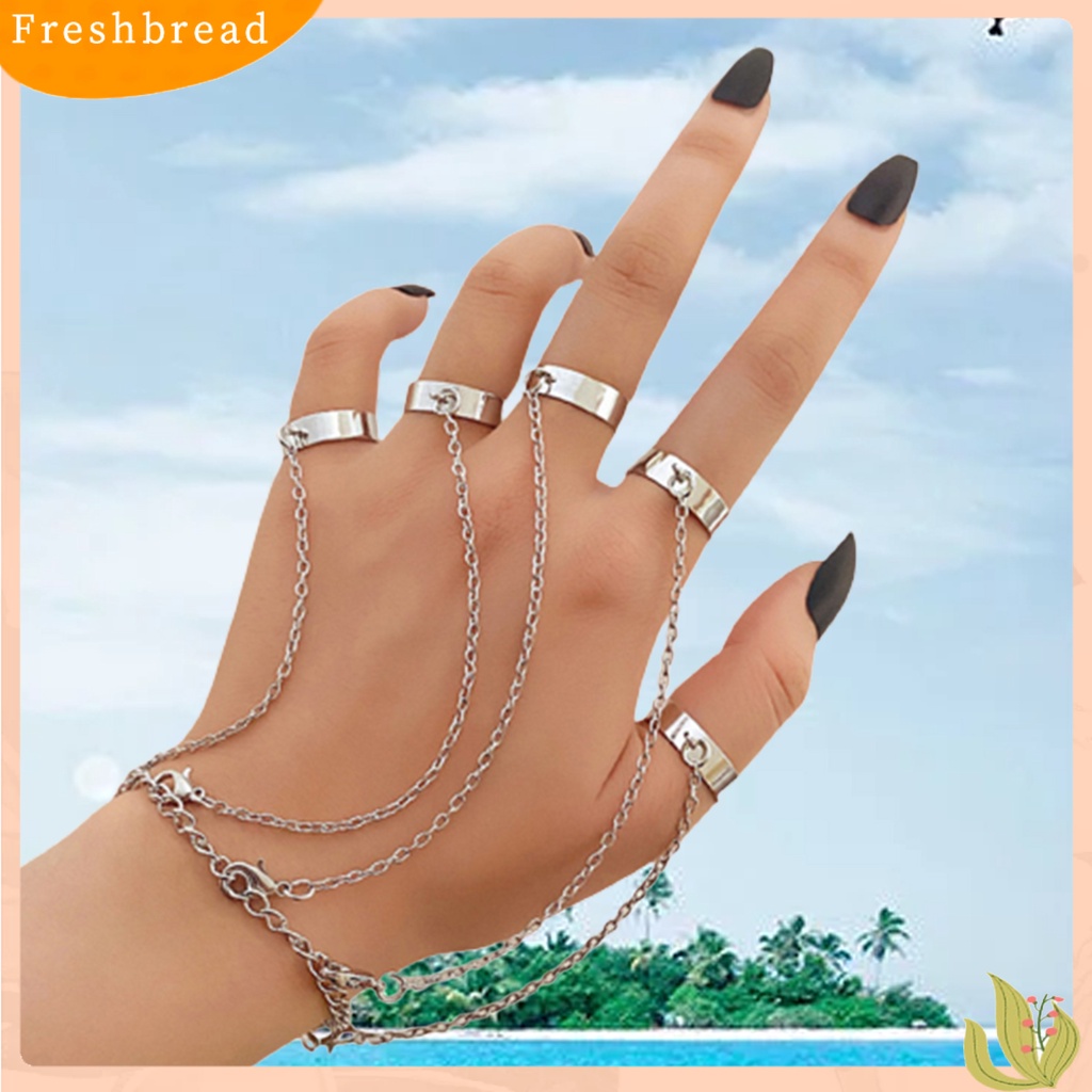 &lt; Freshbread &gt; Cincin Jari Dapat Disesuaikan Bebas Alergi Tidak Berbahaya Ramah Terhadap Kulit Mudah Dipakai Hias Alloy Statement Stackable Rings Chain Bracelet Pesta Ulang Tahun