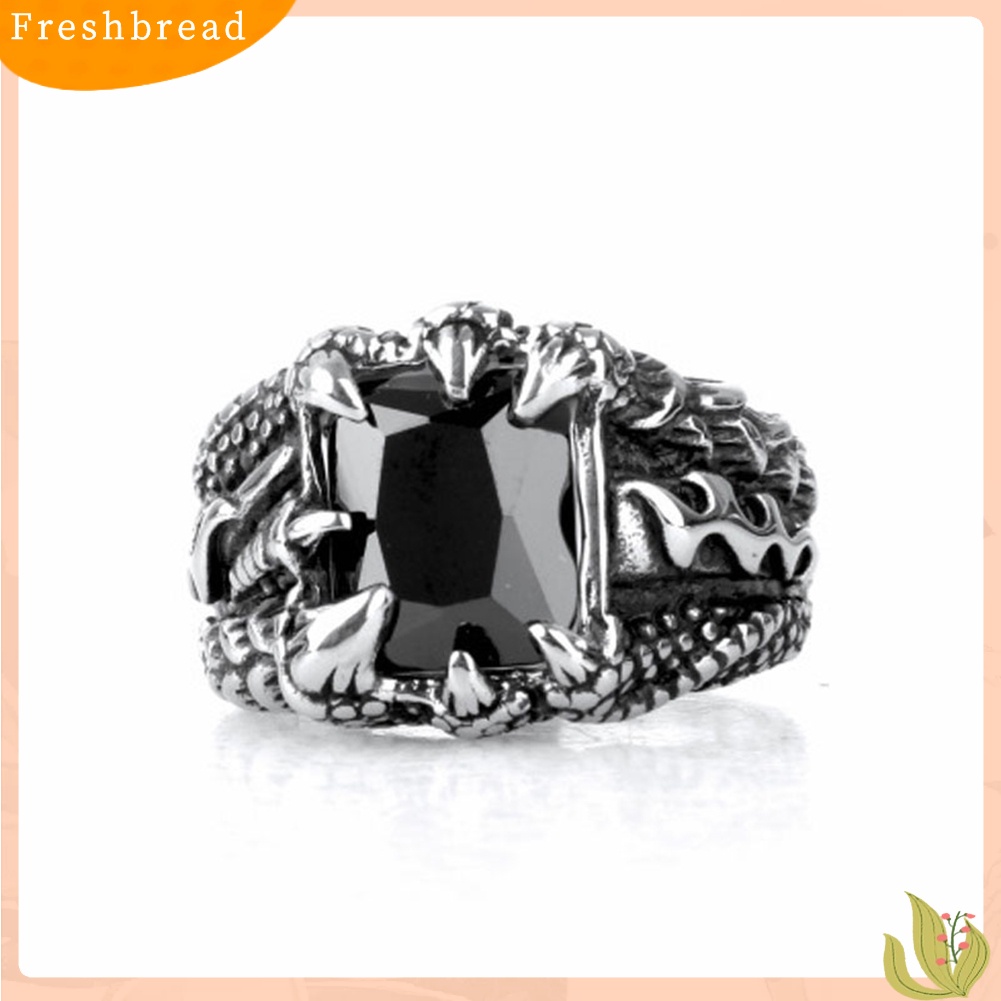 &lt; Freshbread &gt; Man Retro Titanium Steel Cincin Mendominasi Cakar Naga Desain Zirkon Cincin Hadiah