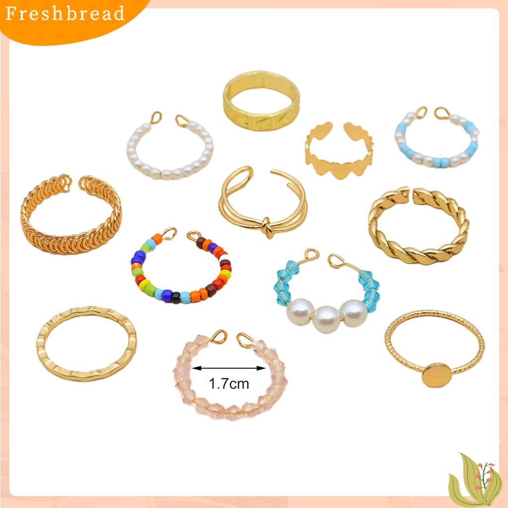 &lt; Freshbread &gt; 12Pcs/Set Mutiara Imitasi Multicolor Beads Knuckle Rings Opening Heart Knot Women Knuckle Rings Perhiasan Aksesoris