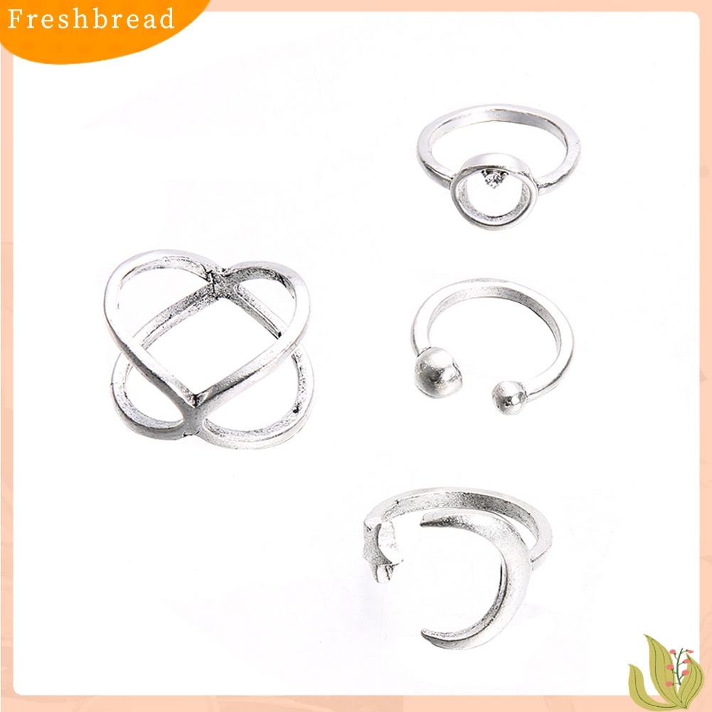 &lt; Freshbread &gt; 4Pcs/Set Salib Berlian Imitasi Bulan Bintang Terbuka Cincin Wanita Jari Buku Jari Perhiasan Hadiah