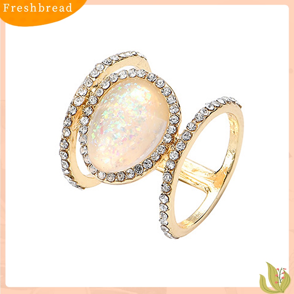 &lt; Freshbread &gt; Wanita Perhiasan Hadiah Oval Imitasi Moonstone Berlian Imitasi Dekorasi Shiny Wedding Ring