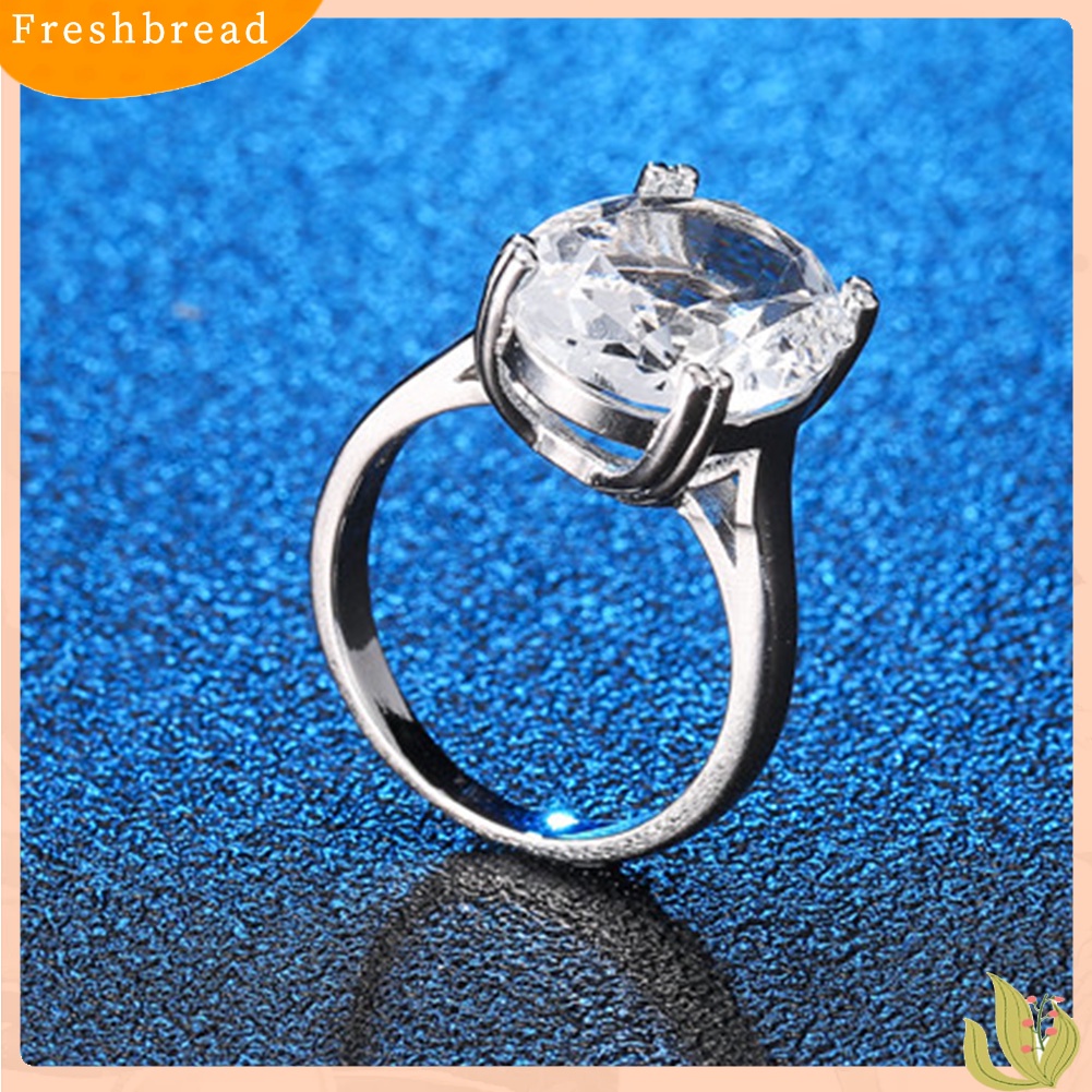 &lt; Freshbread &gt; Glitter Oval Cut Berlian Imitasi Bertatahkan Cincin Pengantin Pernikahan Pertunangan Perhiasan Hadiah