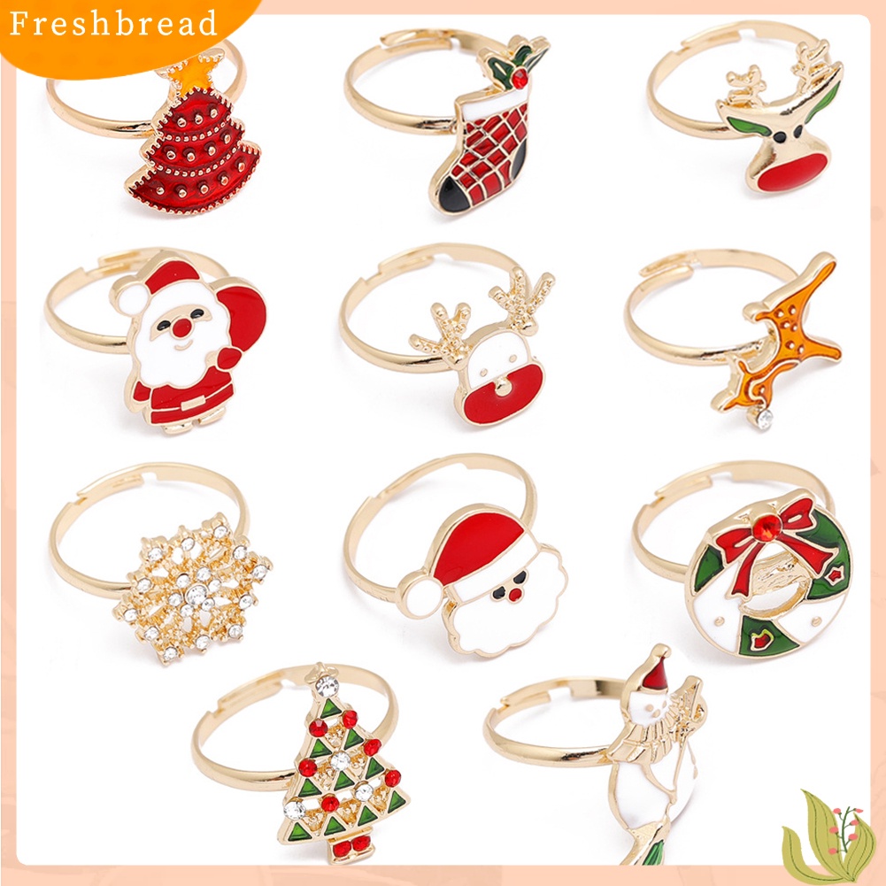 &lt; Freshbread &gt; Perhiasan Natal Paduan Kartun Anak-Anak Snowman Elk Xmas Tree Snowflake Cincin Hadiah