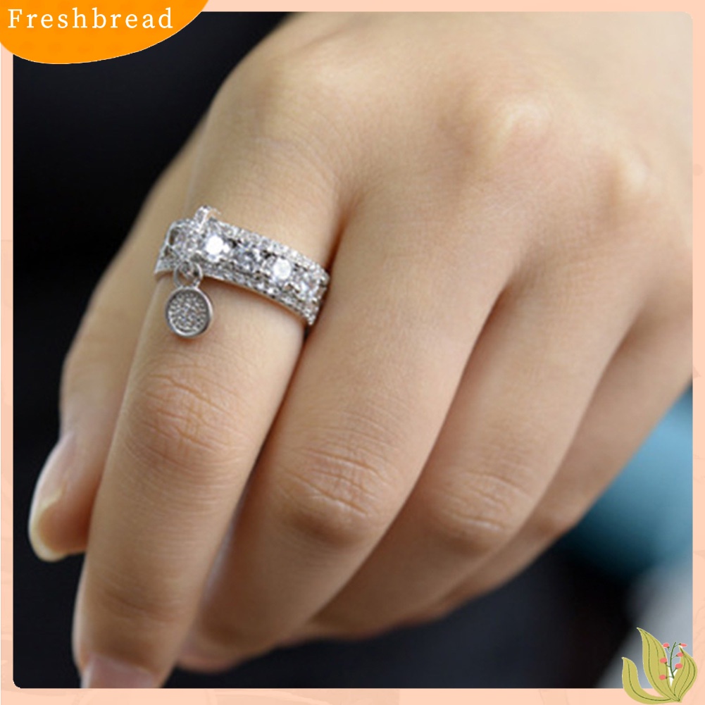 &lt; Freshbread &gt; Kreatif Logam Disc Pesona Berongga Band Kubik Zirkon Berlian Imitasi Cincin Wanita Perhiasan