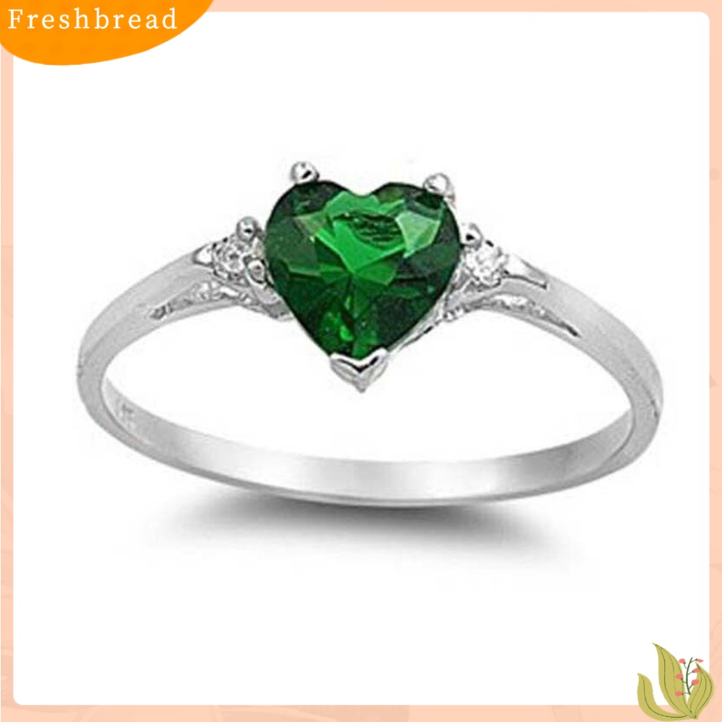 &lt; Freshbread &gt; Wanita Cincin Shiny Cubic Zirconia Hias Temperamen Geometris Kilau Terang Dekorasi Emerald Berbentuk Hati Janji Cincin Fashion Perhiasan Untuk Pacar