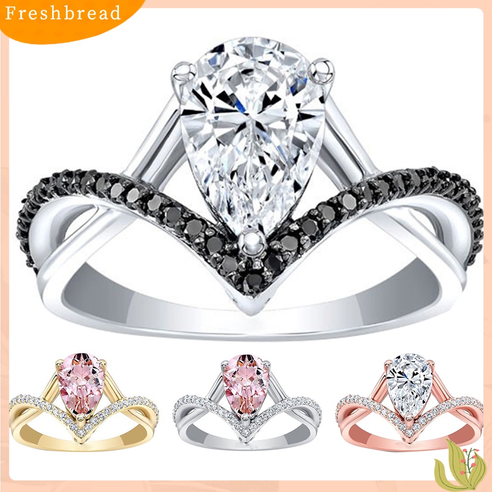 &lt; Freshbread &gt; Wanita Tetesan Air Cubic Zirconia Hias Memutar Jari Cincin Perhiasan Pesta Pernikahan