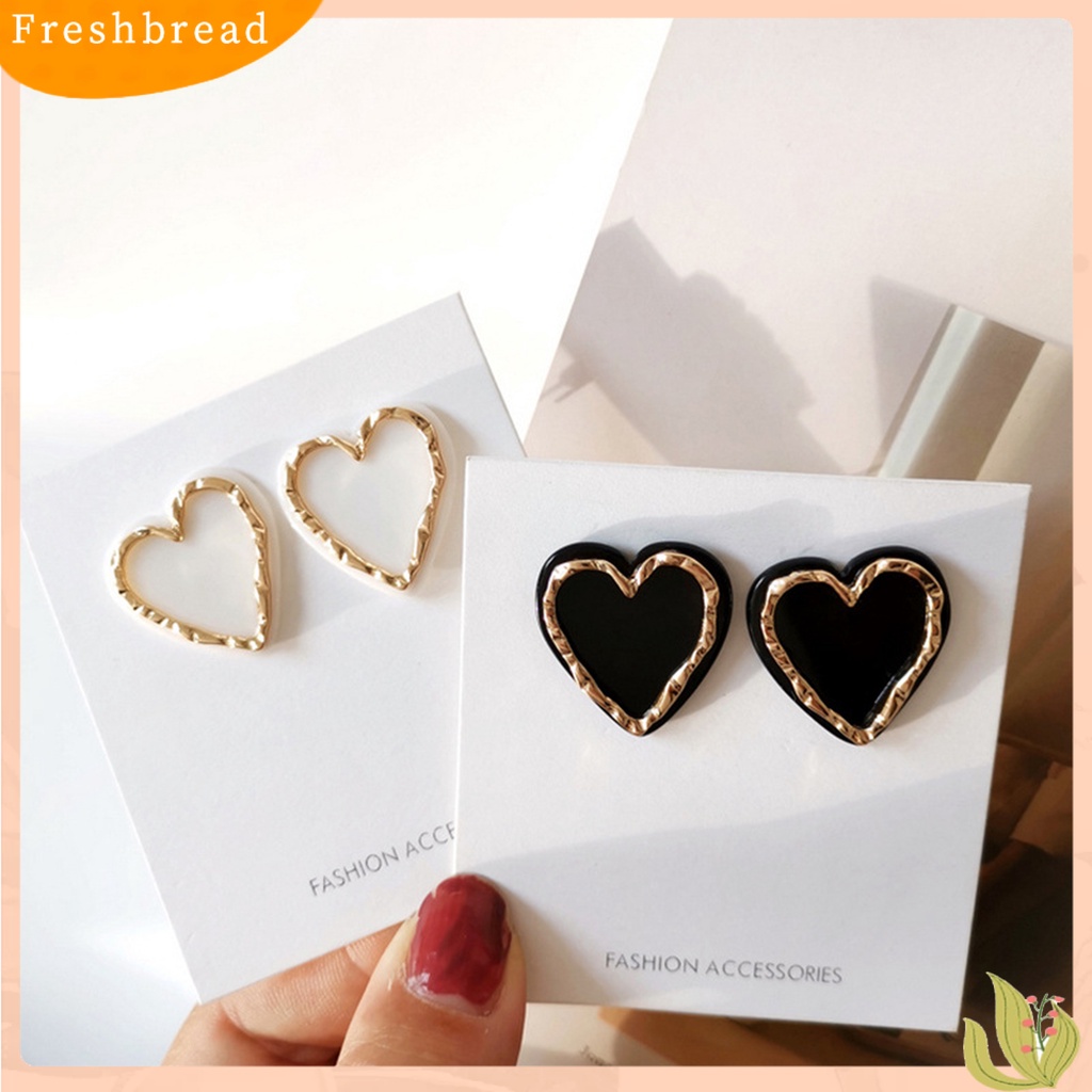 < Freshbread > 1pasang Indah Menawan Wanita Anting Hadiah Enamel Bentuk Hati Stud Earrings Perhiasan Aksesori