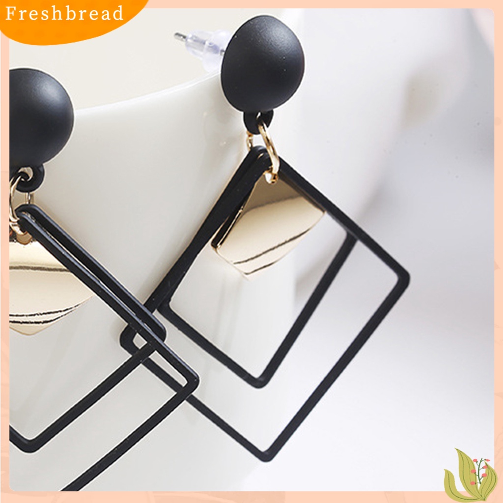 &lt; Freshbread &gt; 1pasang Menjuntai Anting Geometris Matte Kepribadian Minimalis Berongga Double Belah Ketupat Wanita Stud Earrings Fashion Jewelry