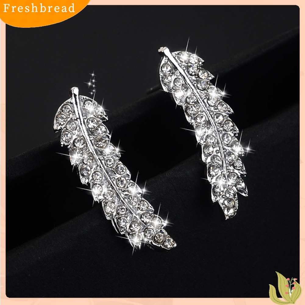 &lt; Freshbread &gt; Wanita Berlian Imitasi Penuh Hias Bentuk Daun Stud Anting Tindik Perhiasan Hadiah