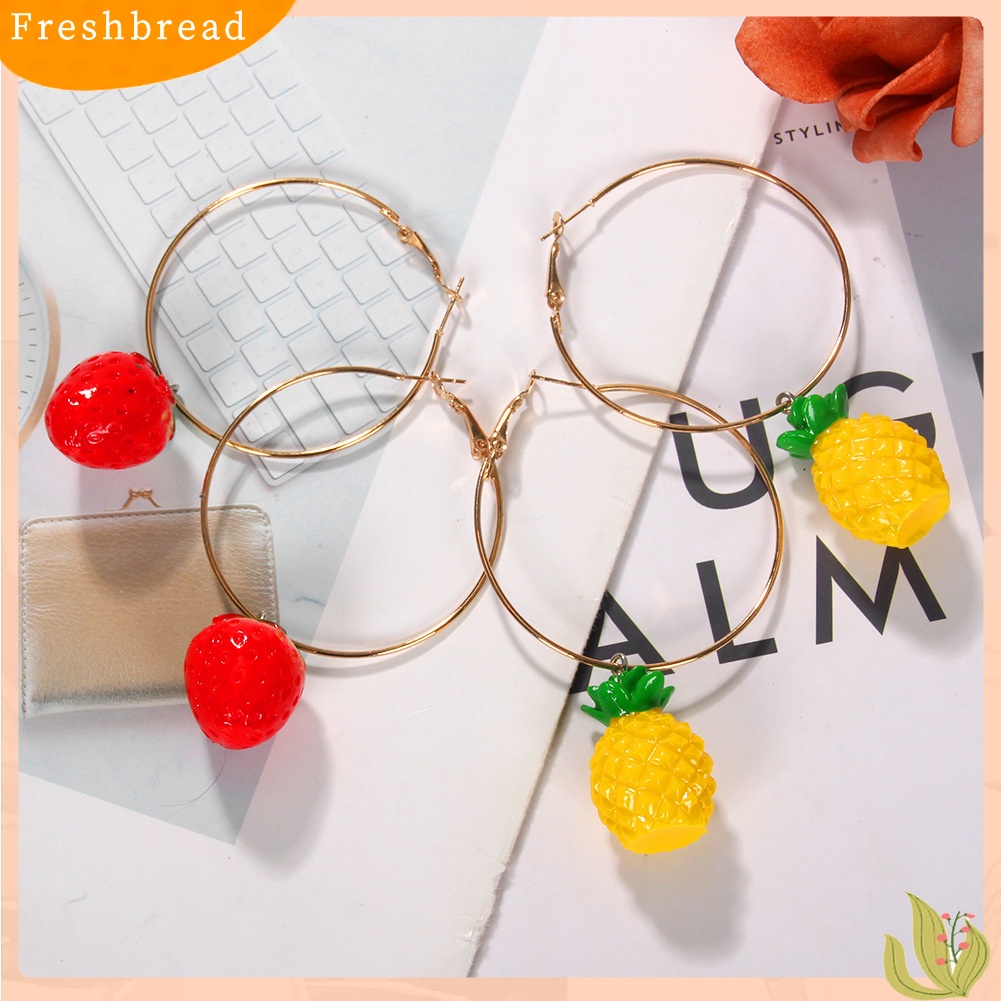 &lt; Freshbread &gt; Wanita Manis Semangka Strawberry Lemon Buah Menjuntai Hoop Earrings Perhiasan Hadiah